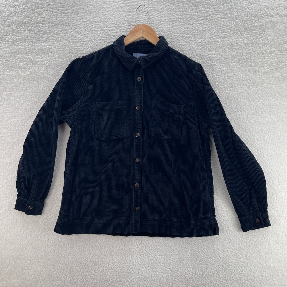 LL Bean Shirt Women XL Black Corduroy Wide Wale Outdoor Preppy Cabin Granola